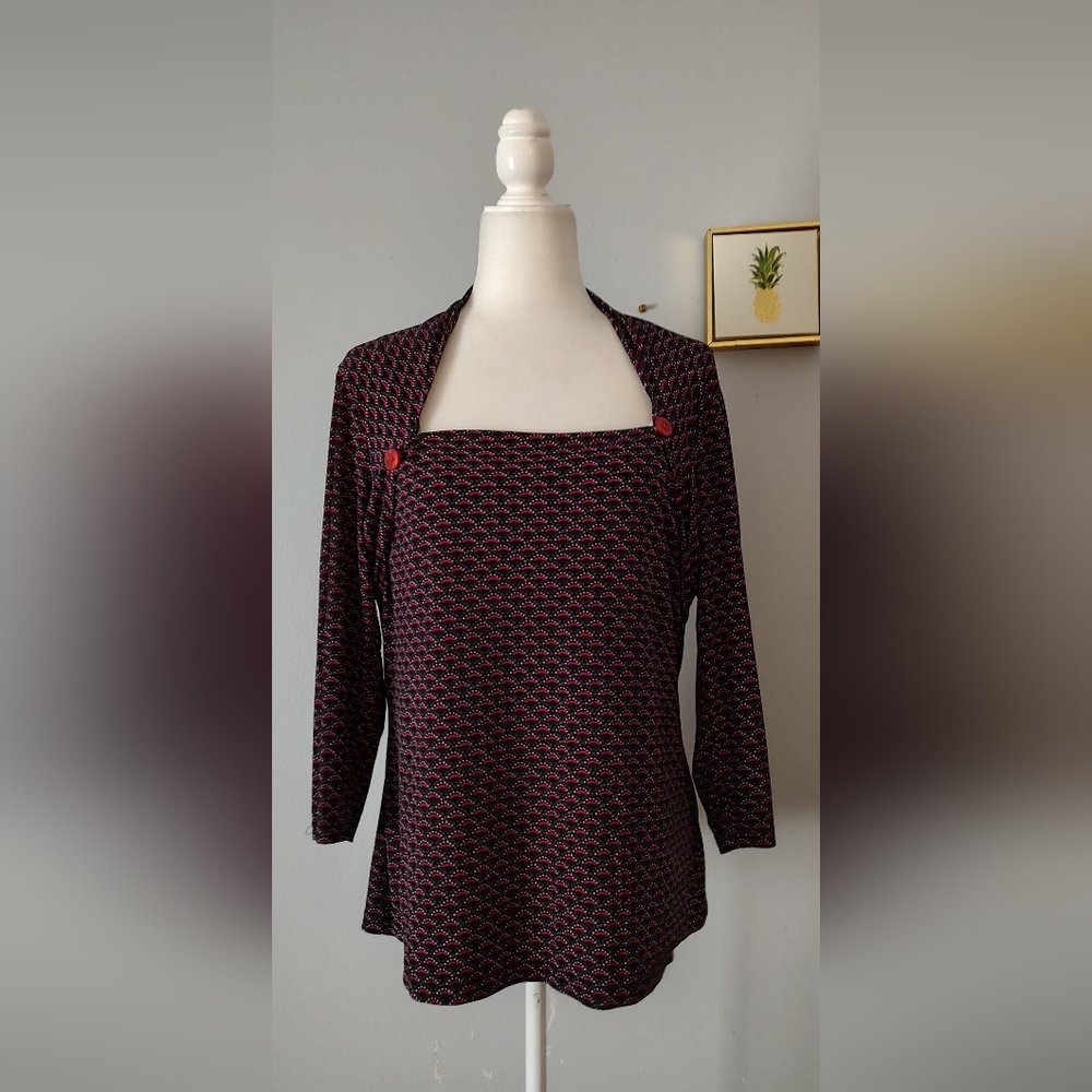 Blouses Women Worthington 3/4Sleeve Square Neck Casual Polyester Spandex XL